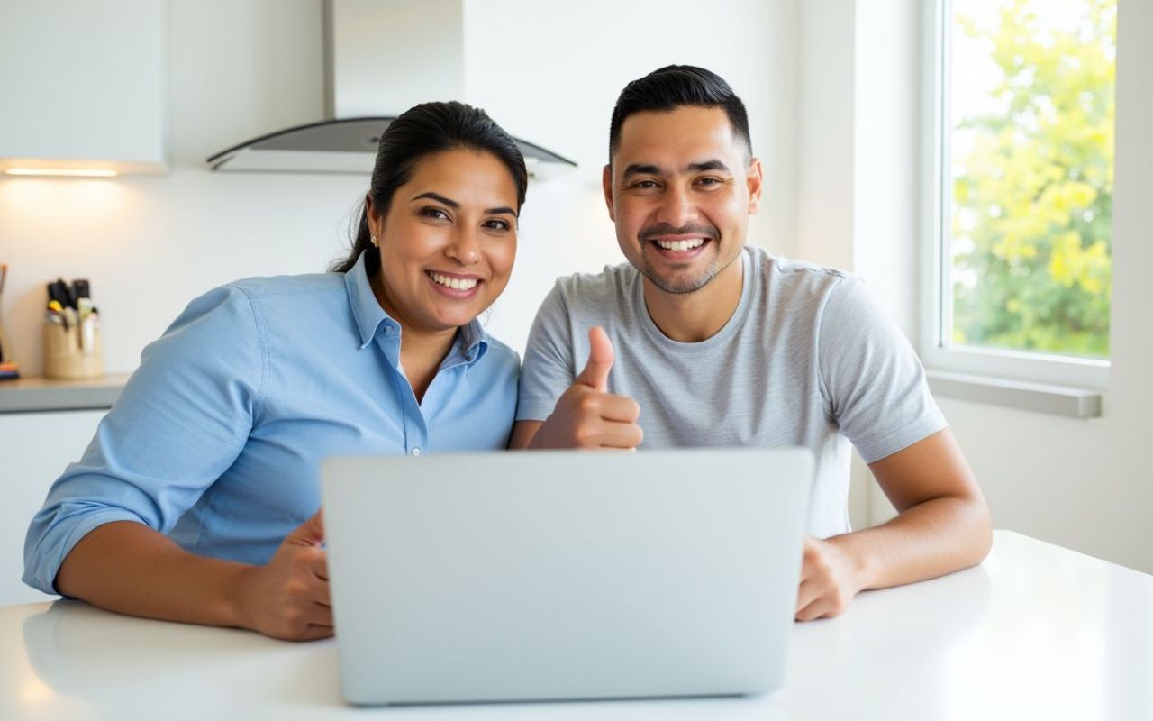 Persona solicitando préstamo por computadora